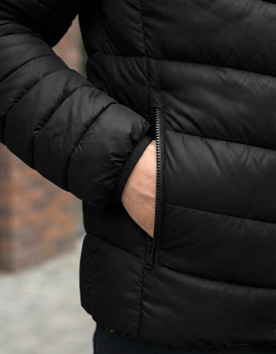 Chamarra Puffer Hombre con Capucha de Peluche · Acolchada y Térmica · CH a XG color Negro