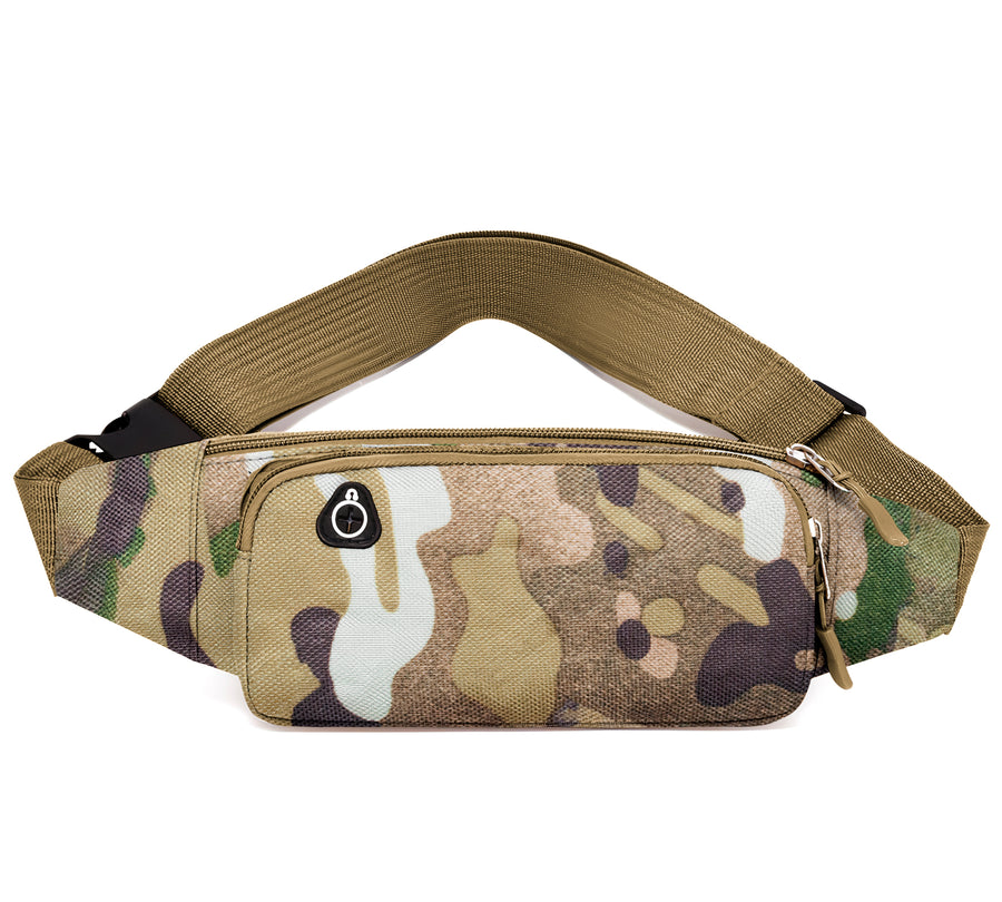 Cangurera Riñonera Deportiva Camuflaje · 3 Bolsillos y Salida para Audífonos color Camuflaje Verde