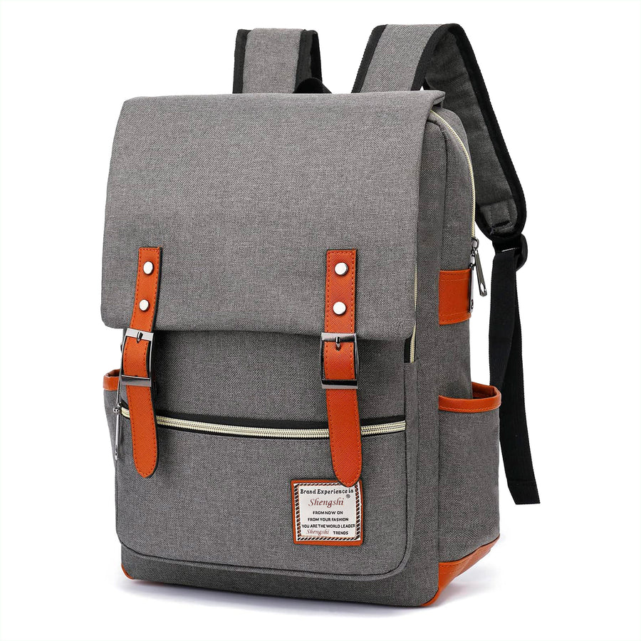 Mochila Vintage Retro Hombre y Mujer con Puerto USB · Tela Oxford · Compartimento para iPad color Gris