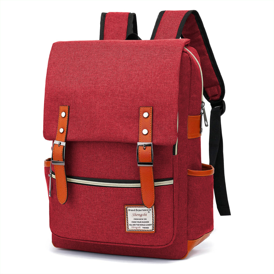 Mochila Vintage Retro Hombre y Mujer con Puerto USB · Tela Oxford · Compartimento para iPad color Rojo