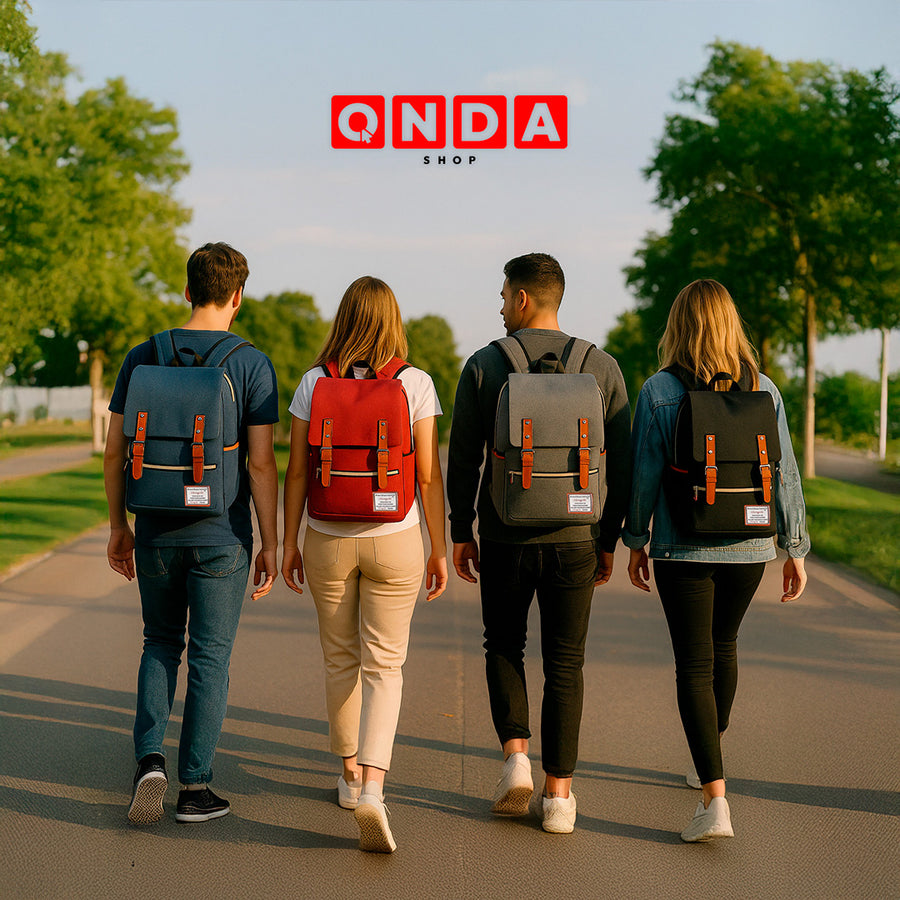 Mochila Vintage Retro Hombre y Mujer con Puerto USB · Tela Oxford · Compartimento para iPad color Rojo