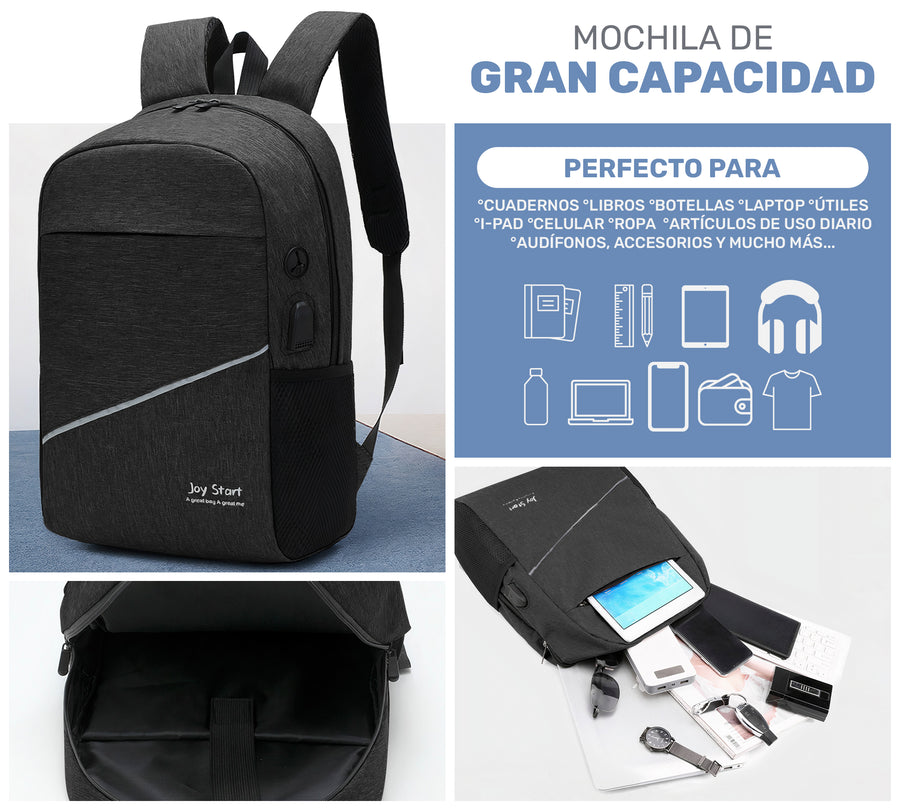 Kit Mochila Ejecutiva para Laptop con Puerto USB · Incluye Bolsa Cruzada y Lapicera