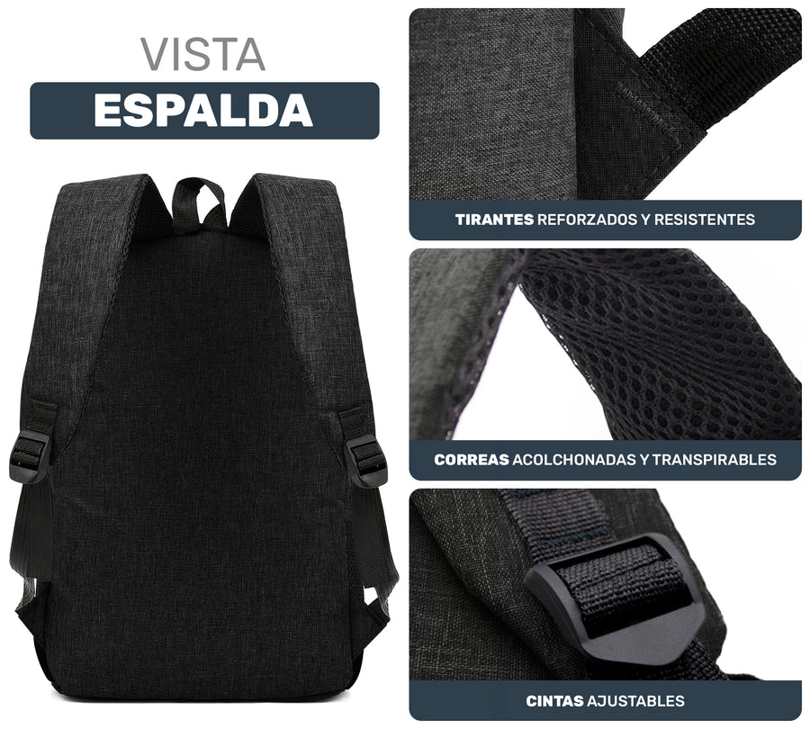 Kit Mochila Ejecutiva para Laptop con Puerto USB · Incluye Bolsa Cruzada y Lapicera