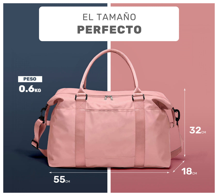 Maleta de Viaje y Gym Mujer Impermeable · Bolsillo para Ropa Mojada · 55 × 32 × 18 cm color Rosa