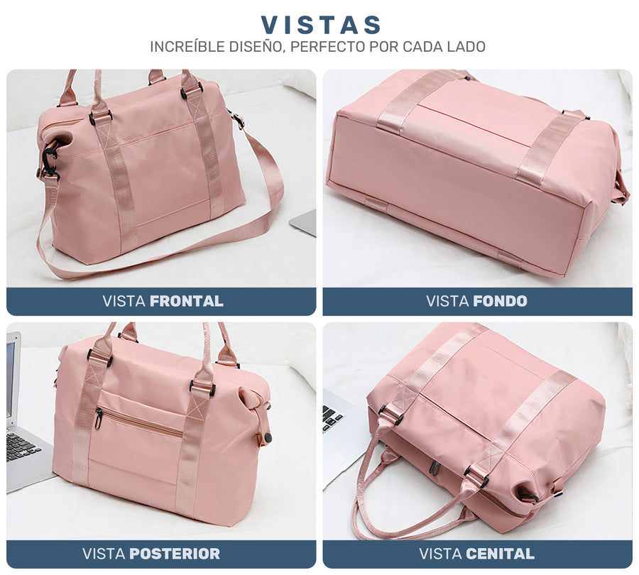 Maleta de Viaje y Gym Mujer Impermeable · Bolsillo para Ropa Mojada · 55 × 32 × 18 cm color Rosa