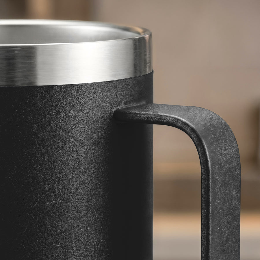 Taza Térmica para Café 12 oz Doble Capa con Asa y Tapa Antiderrame · Negra