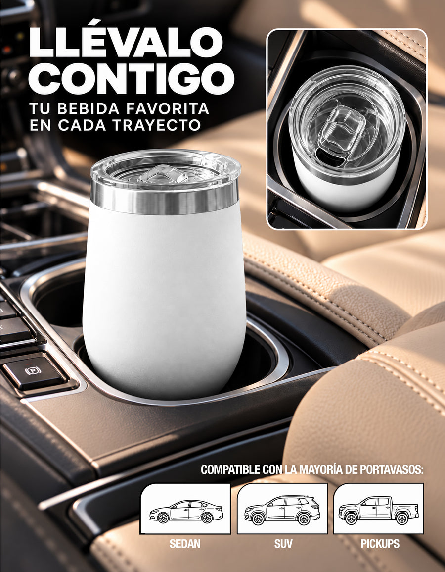 Vaso Térmico de Acero Inoxidable 12 oz con Tapa Deslizable · Café, Té o Bebidas Frías color Blanco
