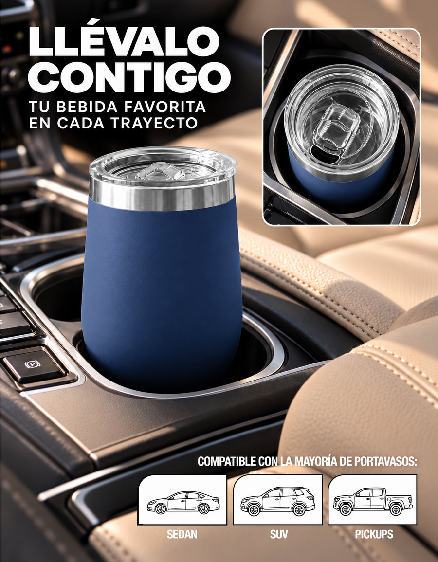 Vaso Térmico de Acero Inoxidable 12 oz con Tapa Deslizable · Café, Té o Bebidas Frías color Azul Marino