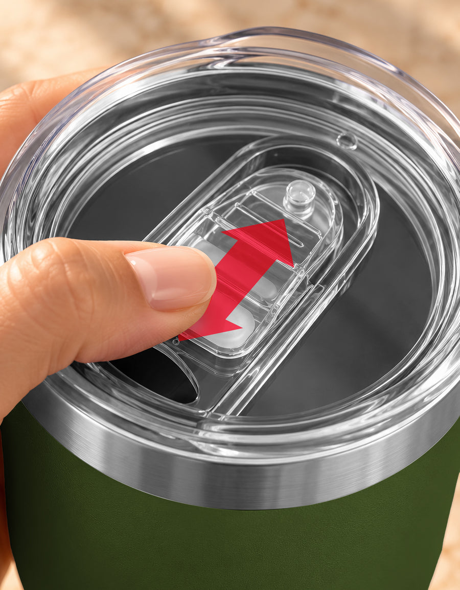 Vaso Térmico de Acero Inoxidable 12 oz con Tapa Deslizable · Café, Té o Bebidas Frías color Verde Militar