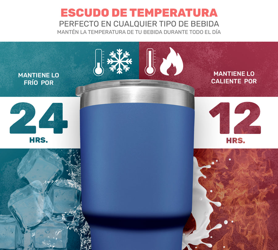 Termo Vaso Térmico 30 oz (800 ml) Acero Inoxidable con Tapa Magnética · Frío 24 h y Caliente 12 h color Azul