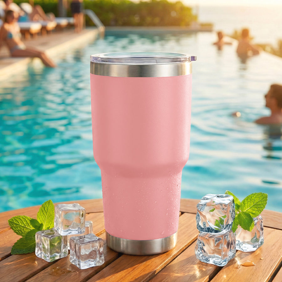 Termo Vaso Térmico 30 oz (800 ml) Acero Inoxidable con Tapa Magnética · Frío 24 h y Caliente 12 h color Rosa Claro