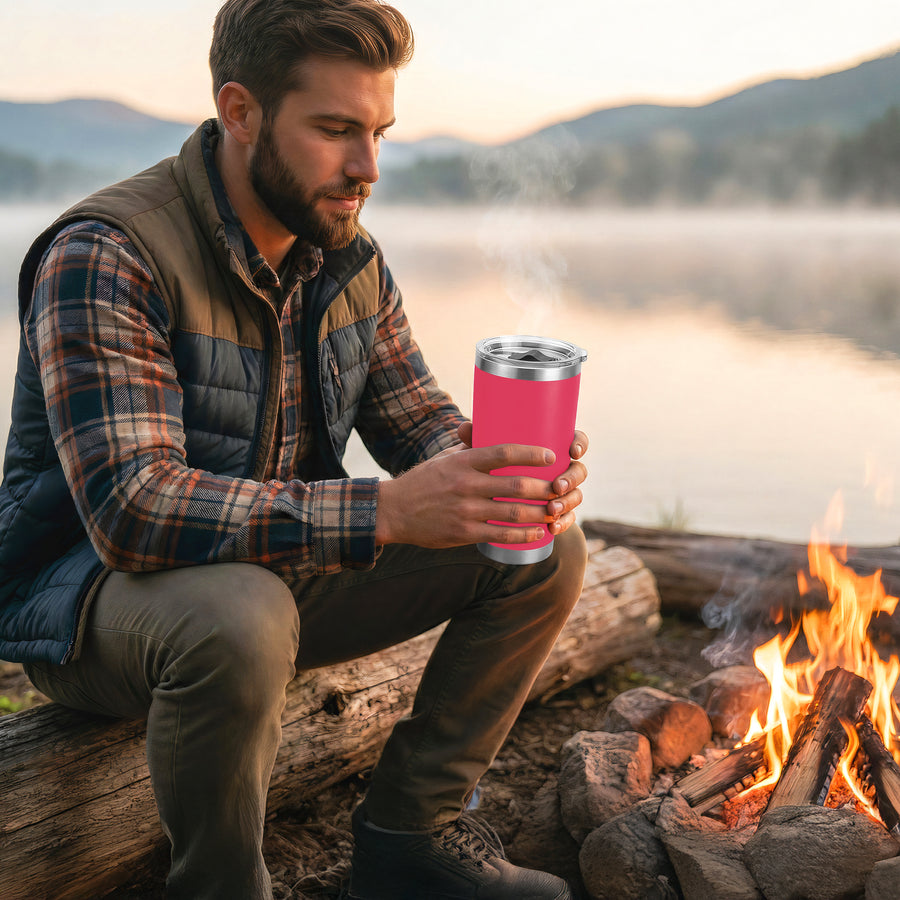 Termo Vaso Térmico 30 oz (800 ml) Acero Inoxidable con Tapa Magnética · Frío 24 h y Caliente 12 h color Rosa Fuerte