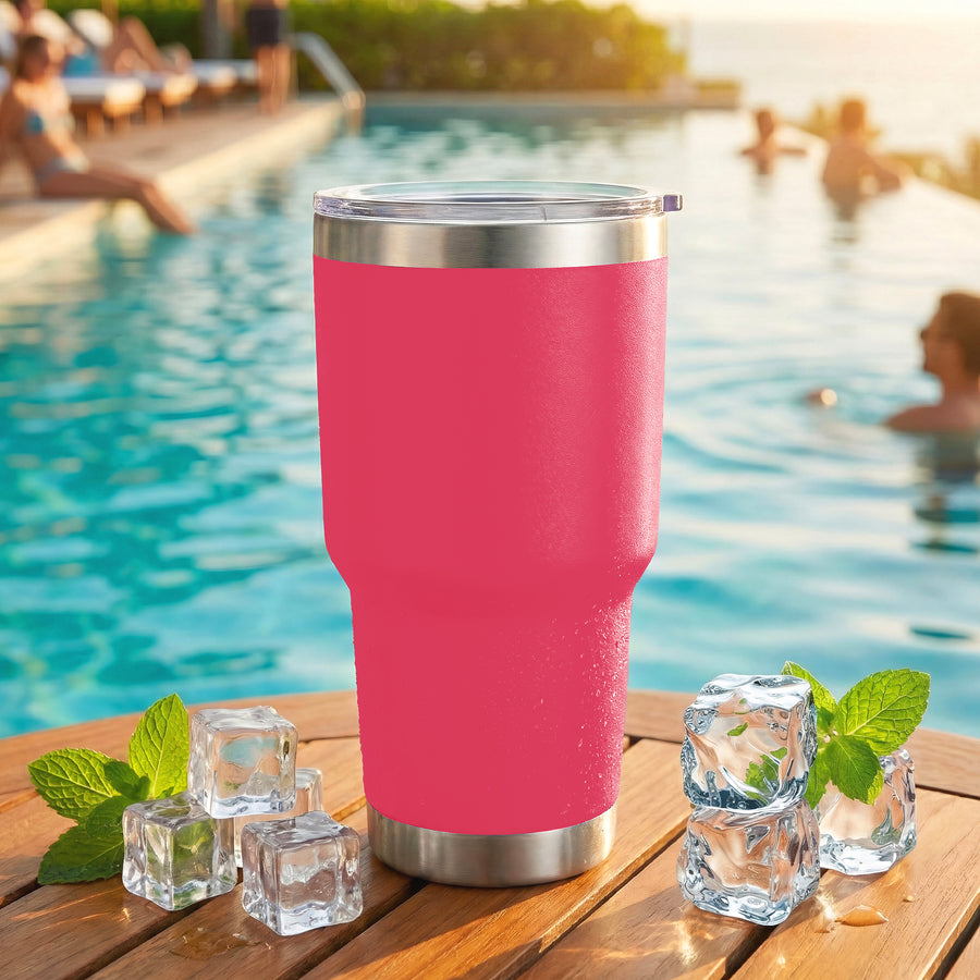Termo Vaso Térmico 30 oz (800 ml) Acero Inoxidable con Tapa Magnética · Frío 24 h y Caliente 12 h color Rosa Fuerte