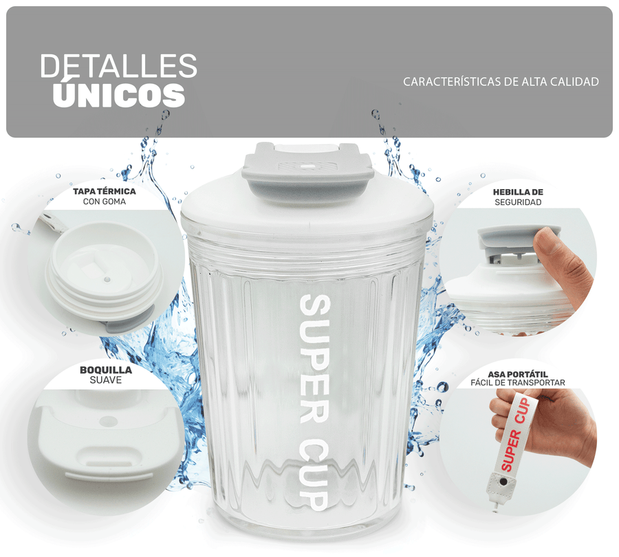 Vaso Térmico Antiderrame 450 ml con Asa Portátil · Doble Pared · Frío 12 h color Transparente