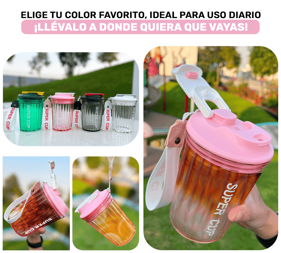 Vaso Térmico Antiderrame 450 ml con Asa Portátil · Doble Pared · Frío 12 h color Rosa