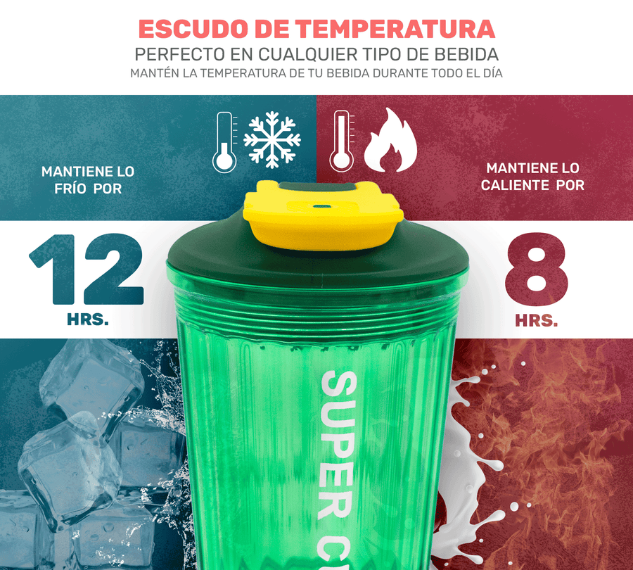 Vaso Térmico Antiderrame 450 ml con Asa Portátil · Doble Pared · Frío 12 h color Verde