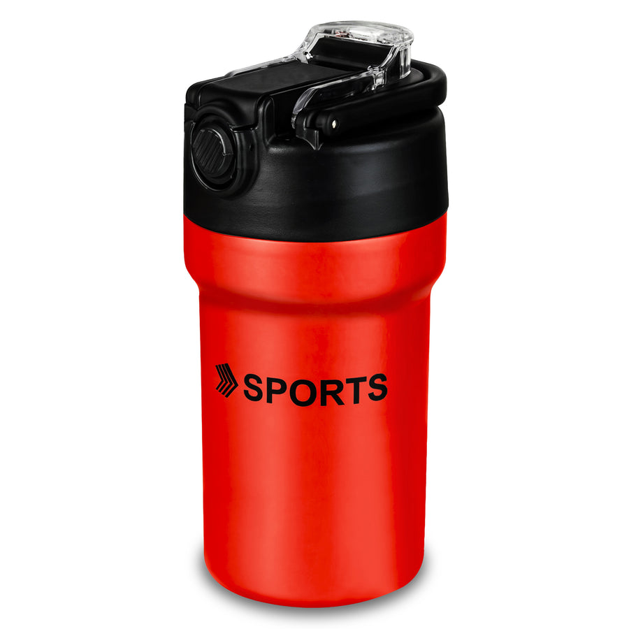 Termo Deportivo Antiderrame de Acero Inoxidable · Con Popote y Tapa Abatible color Rojo