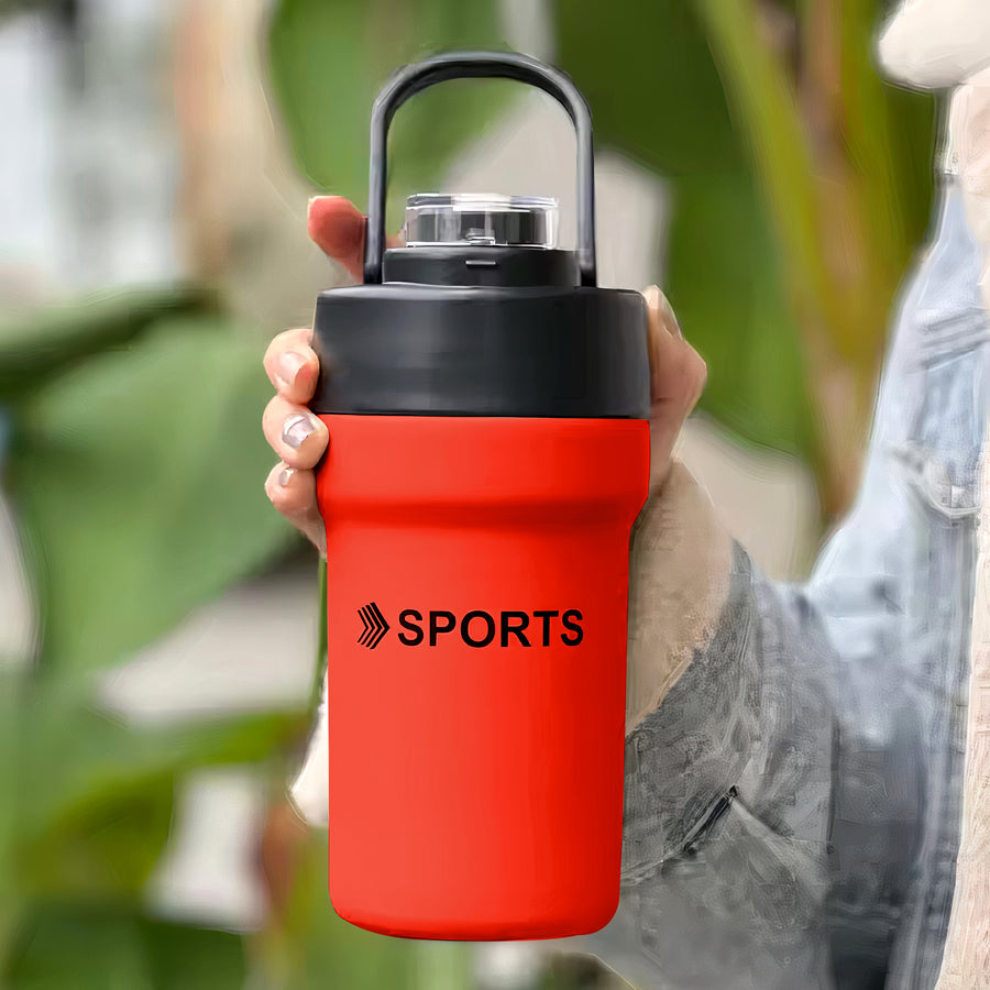Termo Deportivo Antiderrame de Acero Inoxidable · Con Popote y Tapa Abatible color Rojo