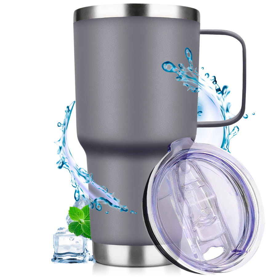 Termo con Asa 30 oz (800 ml) de Acero Inoxidable · Frío 24 h y Caliente 12 h · Gris color Gris