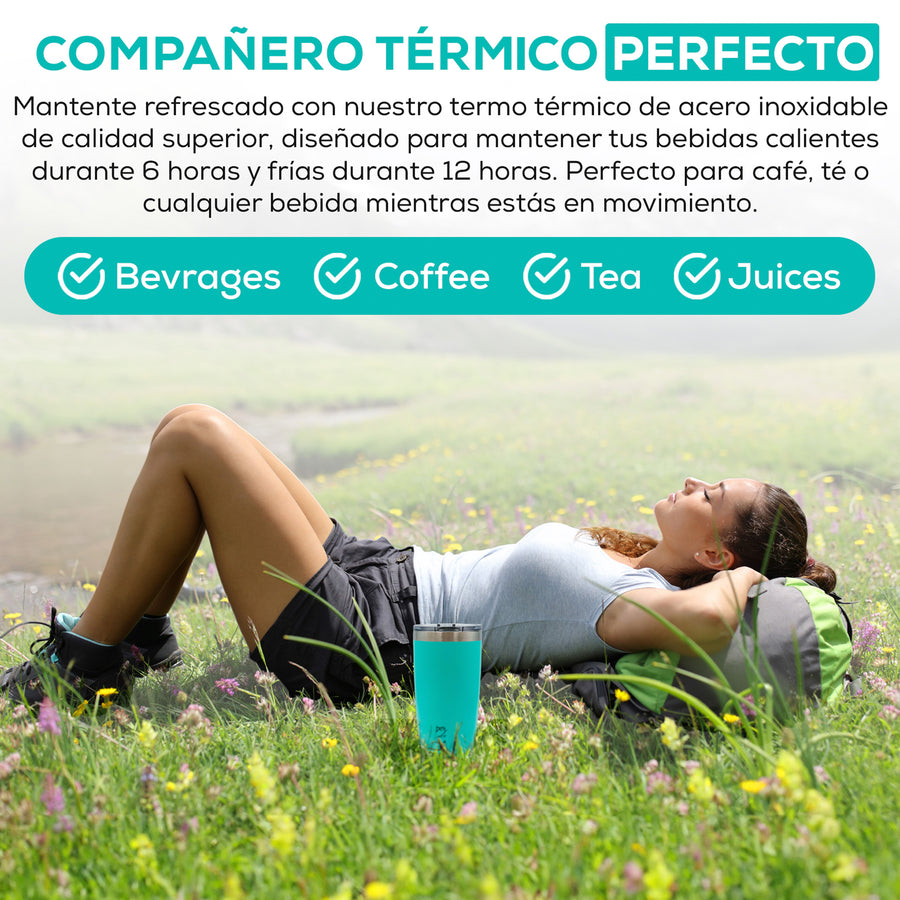 Termo para Café 20 oz de Acero Inoxidable · Tapa Magnética Antiderrame · Doble Pared color Aqua