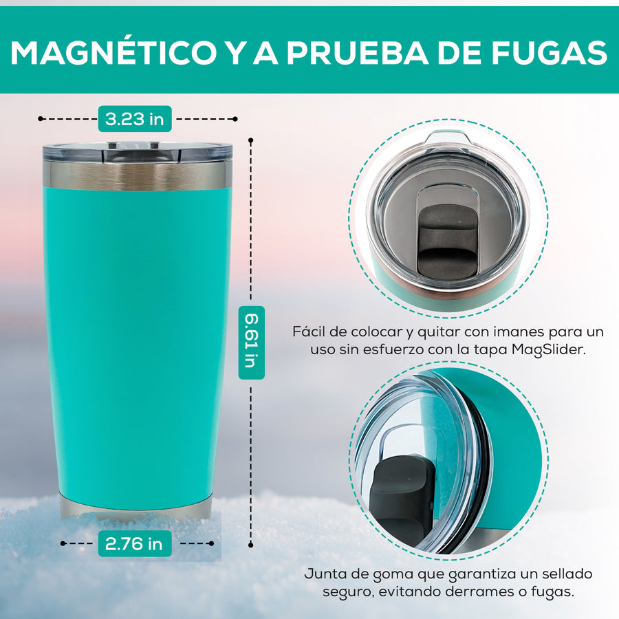 Termo para Café 20 oz de Acero Inoxidable · Tapa Magnética Antiderrame · Doble Pared color Aqua