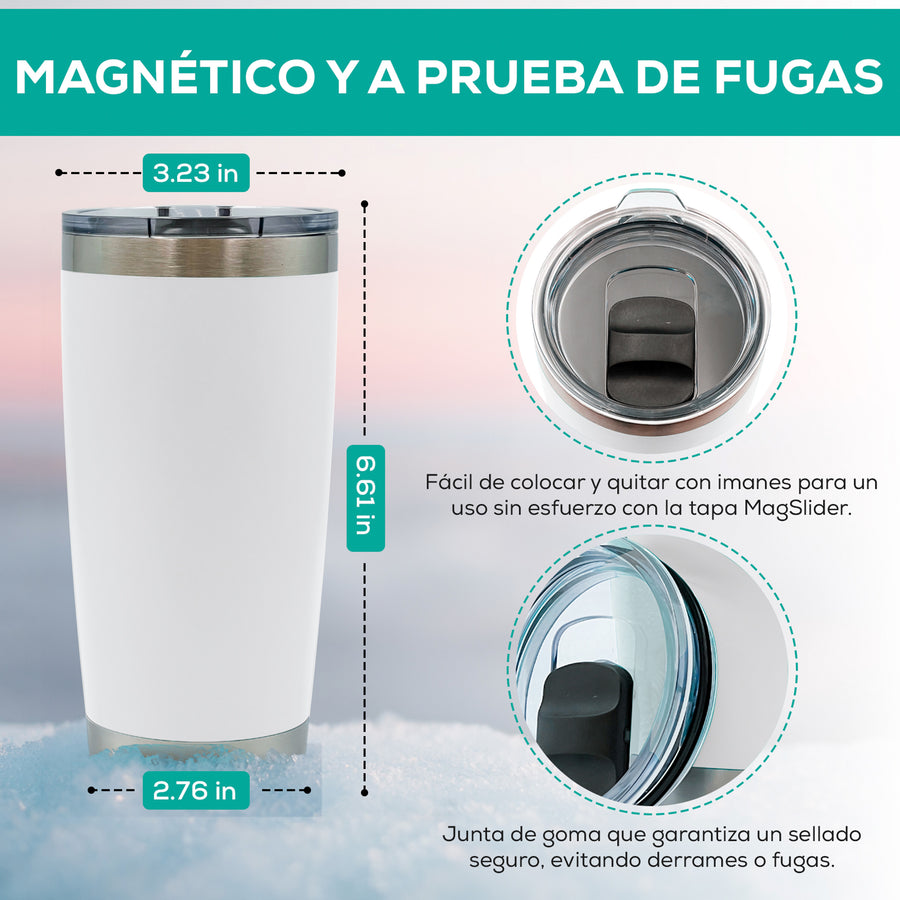 Termo para Café 20 oz de Acero Inoxidable · Tapa Magnética Antiderrame · Doble Pared color Blanco