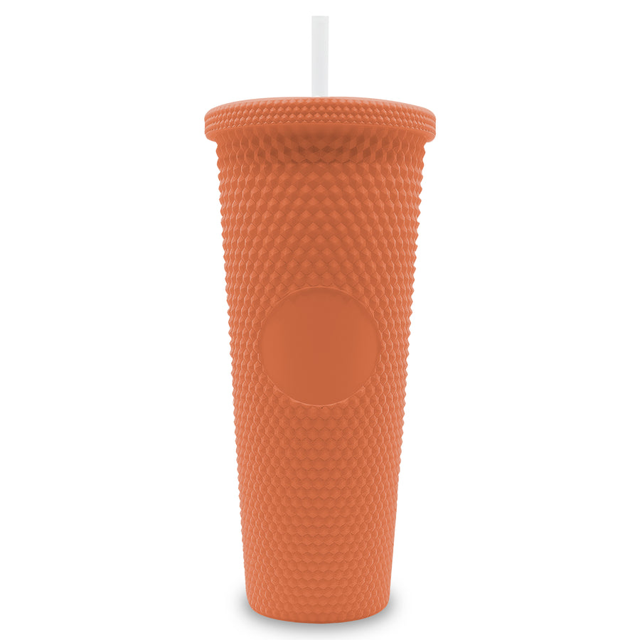 Vaso Térmico con Tachuelas 700 ml · Popote y Tapa de Rosca · Doble Pared color Coral