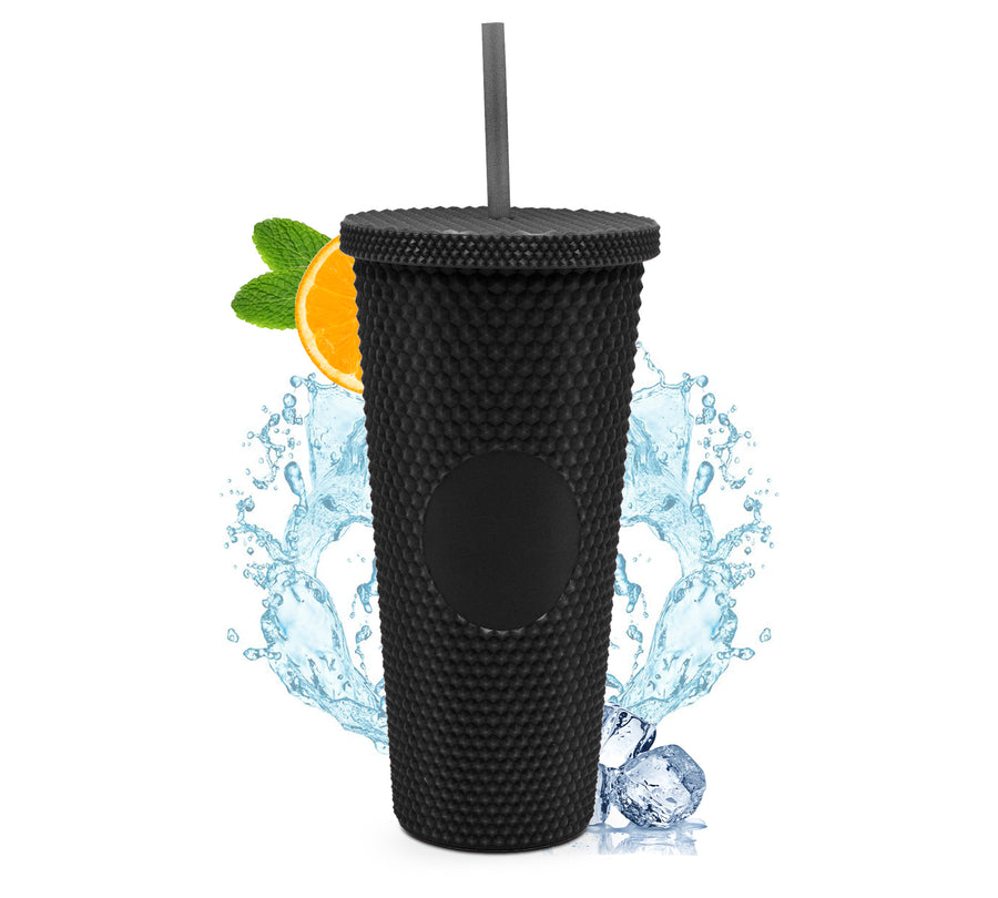 Vaso Térmico Texturizado con Relieve 700 ml · Popote y Tapa de Rosca · Doble Pared color Negro