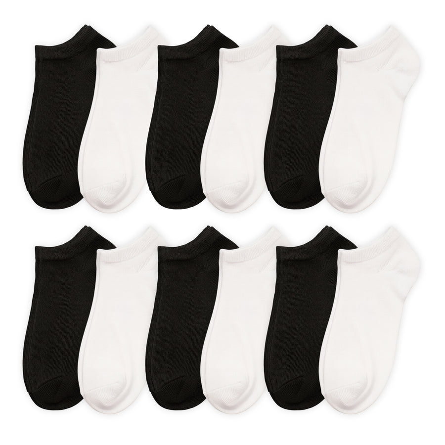 Calcetines Cortos Unisex · Pack 12 Pares · Diseño Negro y blanco