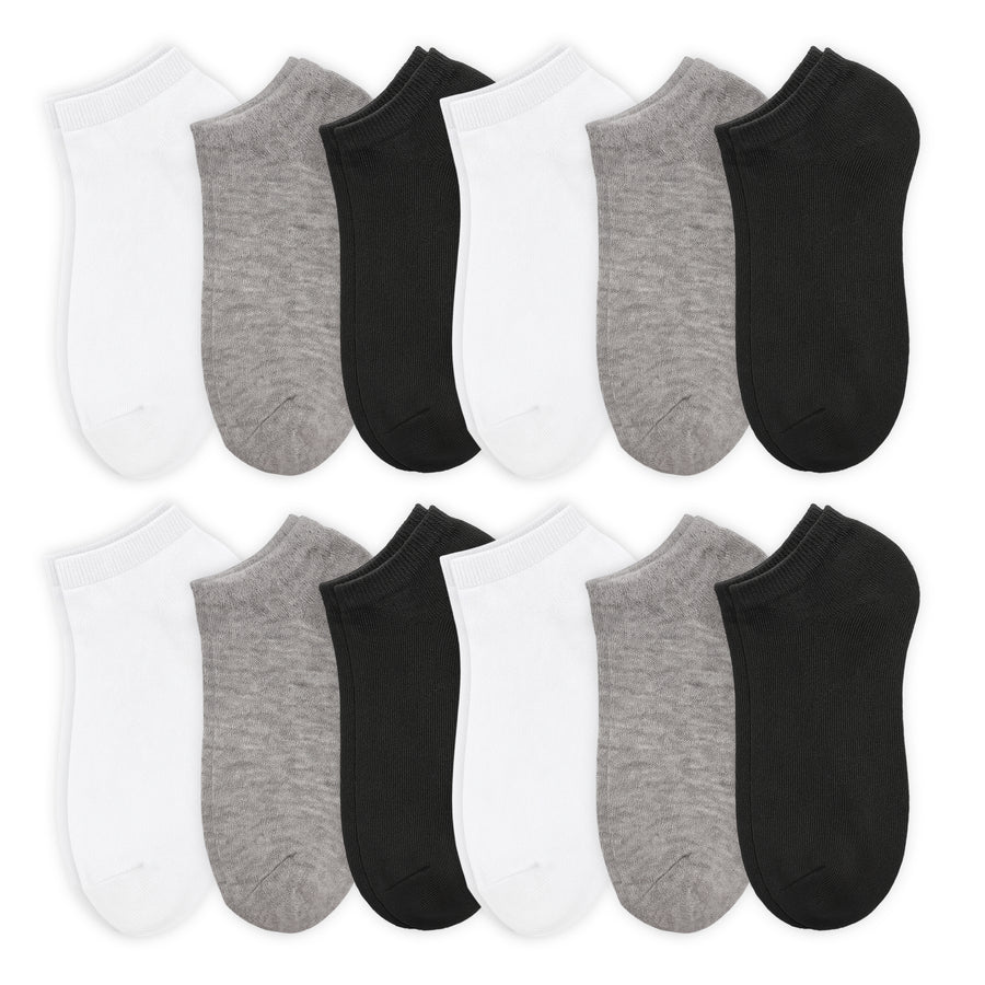 Calcetines Cortos Unisex · Pack 12 Pares · Diseño Gris, blanco y negro