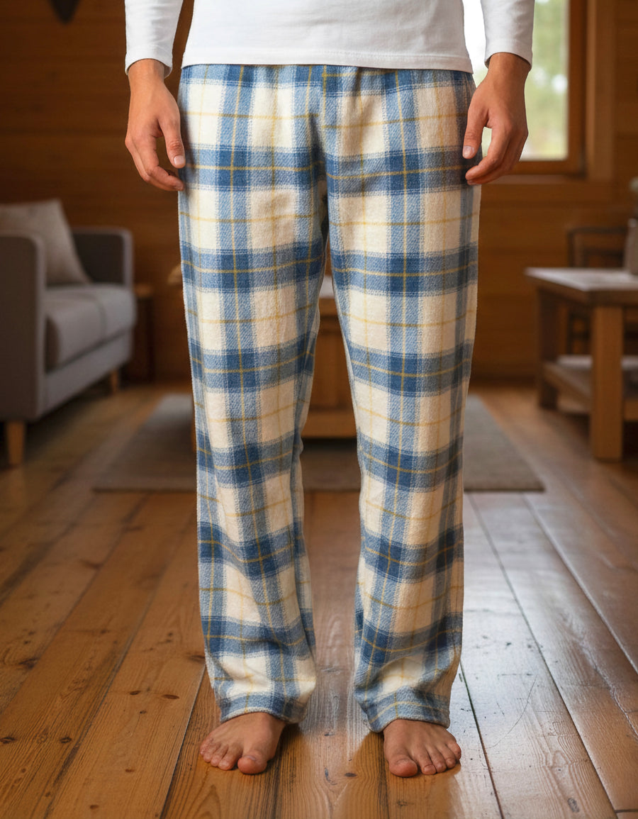 Pantalón de Pijama Hombre a Cuadros · Suave y Cómodo · Unitalla color Cuadros Amarillo y Azul