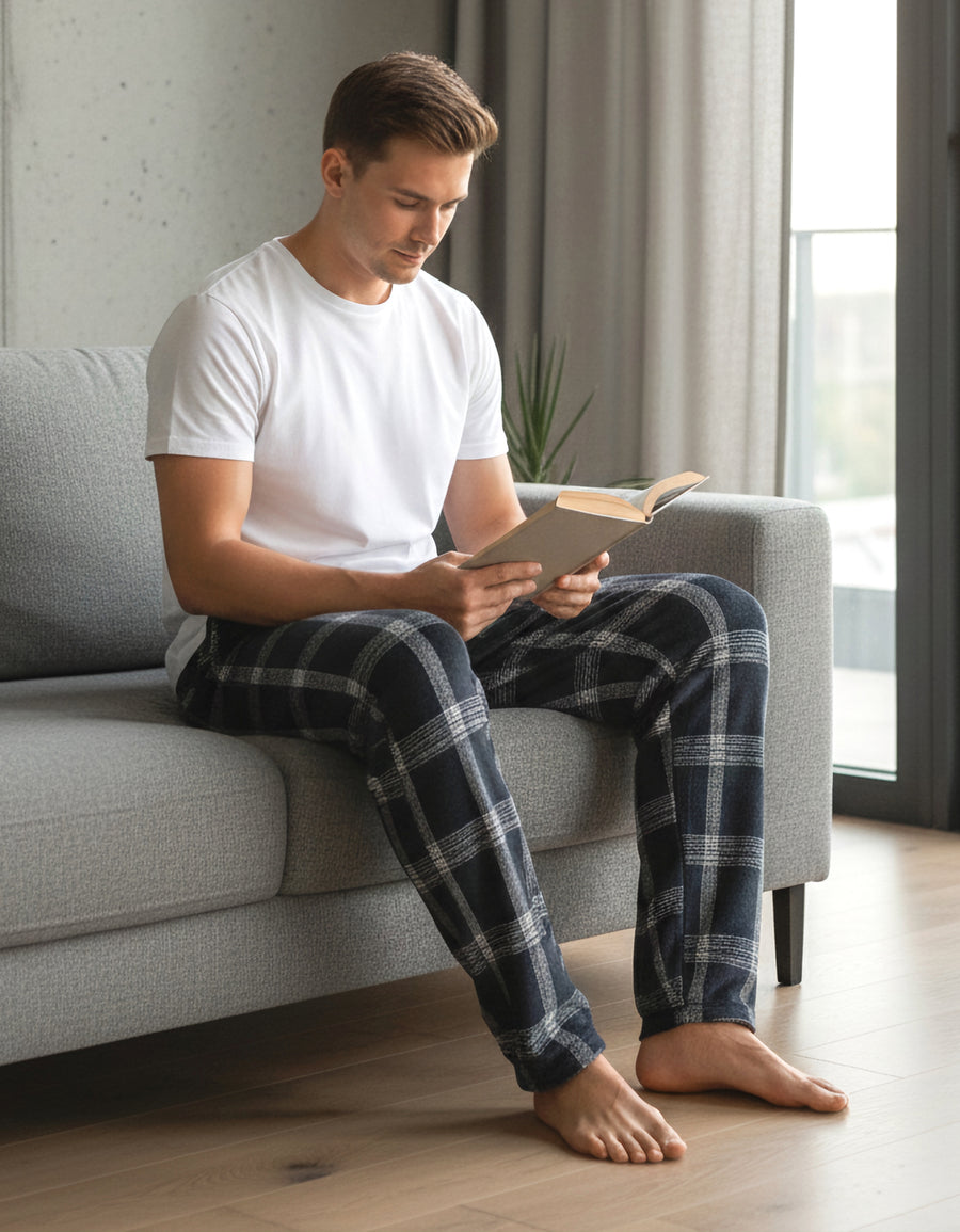 Pantalón de Pijama Hombre a Cuadros · Suave y Cómodo · Unitalla color Azul Marino