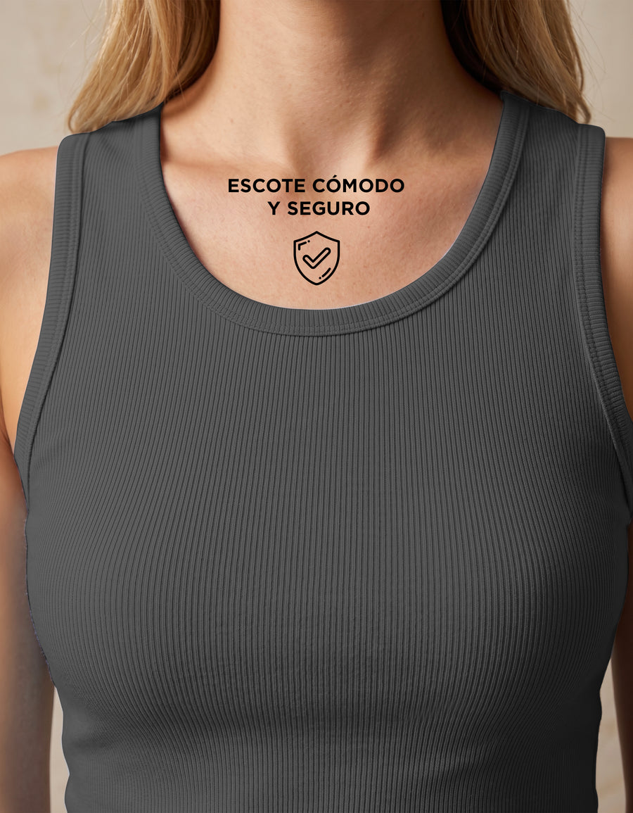 Playera Deportiva Sin Mangas Mujer Tank Top Acanalada · Unitalla color Gris Oxford