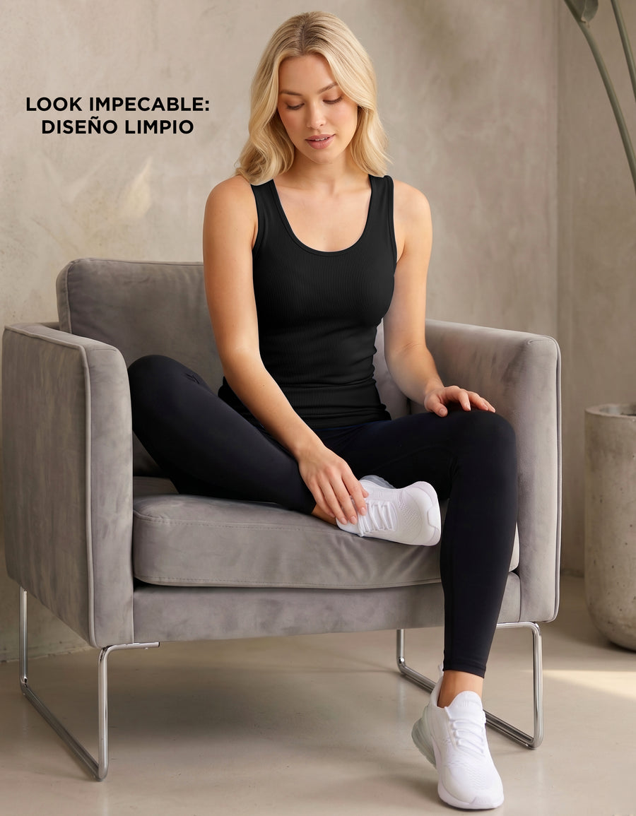 Playera Deportiva Sin Mangas Mujer Tank Top Acanalada · Unitalla color Negro