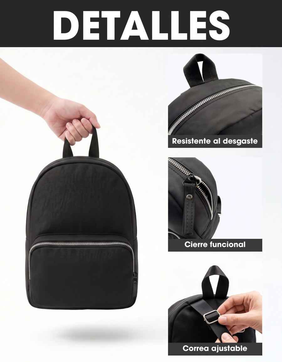 Mini Mochila Casual Mujer y Hombre · Negra · 33 × 23 cm con Correas Ajustables