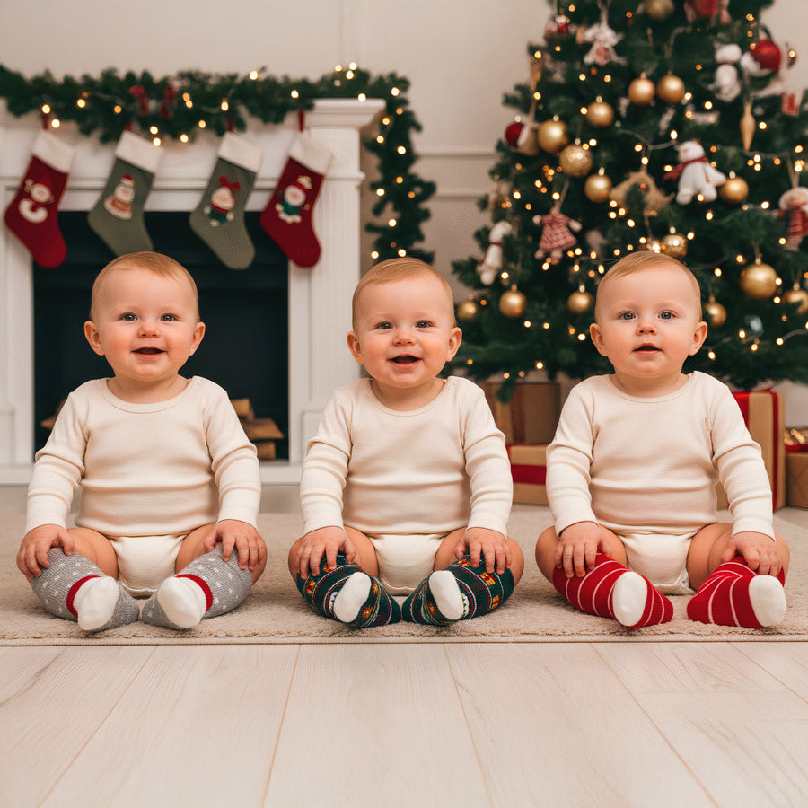 Set de 3 Pares de Calcetines Navideños para Bebé · Suaves · 6 a 12 Meses
