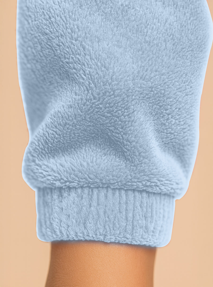 Pijama Polar Mujer con Bordado Angel · Sudadera y Jogger Afelpados · Unitalla color Azul Cielo