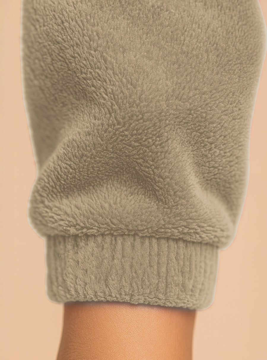 Pijama Polar Mujer con Bordado Angel · Sudadera y Jogger Afelpados · Unitalla color Beige