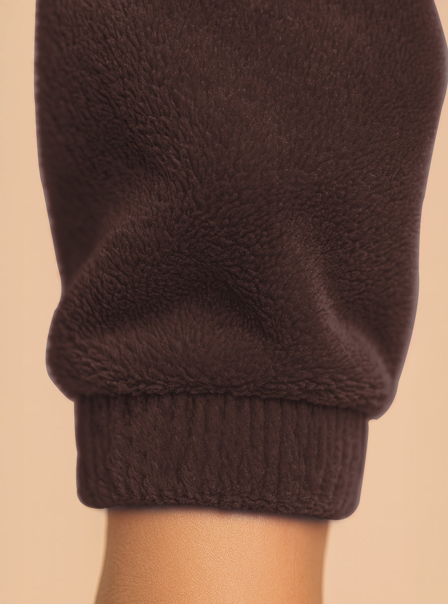 Pijama Polar Mujer con Bordado Angel · Sudadera y Jogger Afelpados · Unitalla color Café