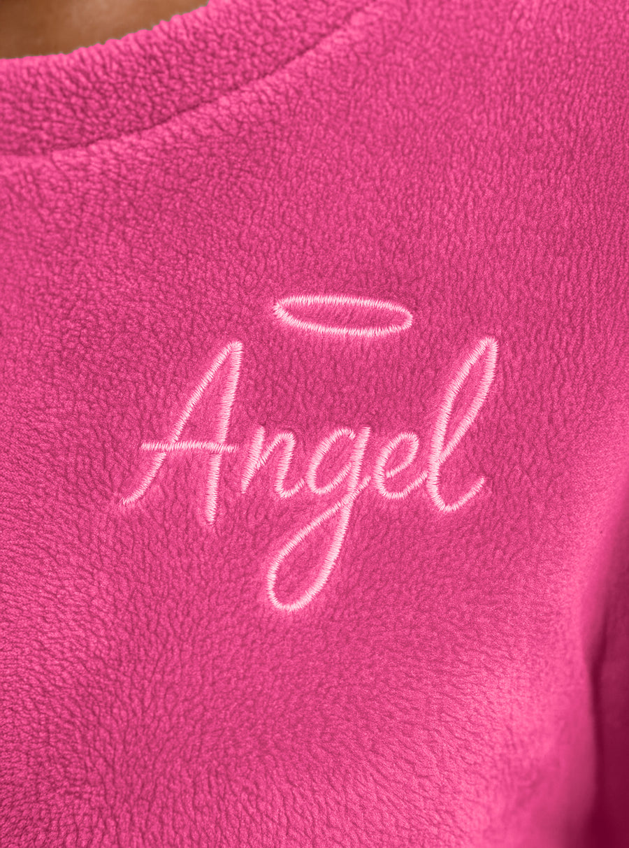 Pijama Polar Mujer con Bordado Angel · Sudadera y Jogger Afelpados · Unitalla color Fucsia