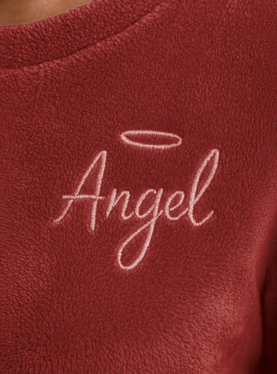 Pijama Polar Mujer con Bordado Angel · Sudadera y Jogger Afelpados · Unitalla color Rojo