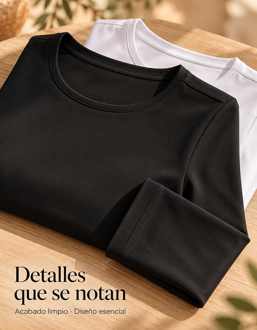 Blusa Térmica Mujer Manga Larga Cuello Redondo · Paquete de 2 · Unitalla color Negro y Blanco