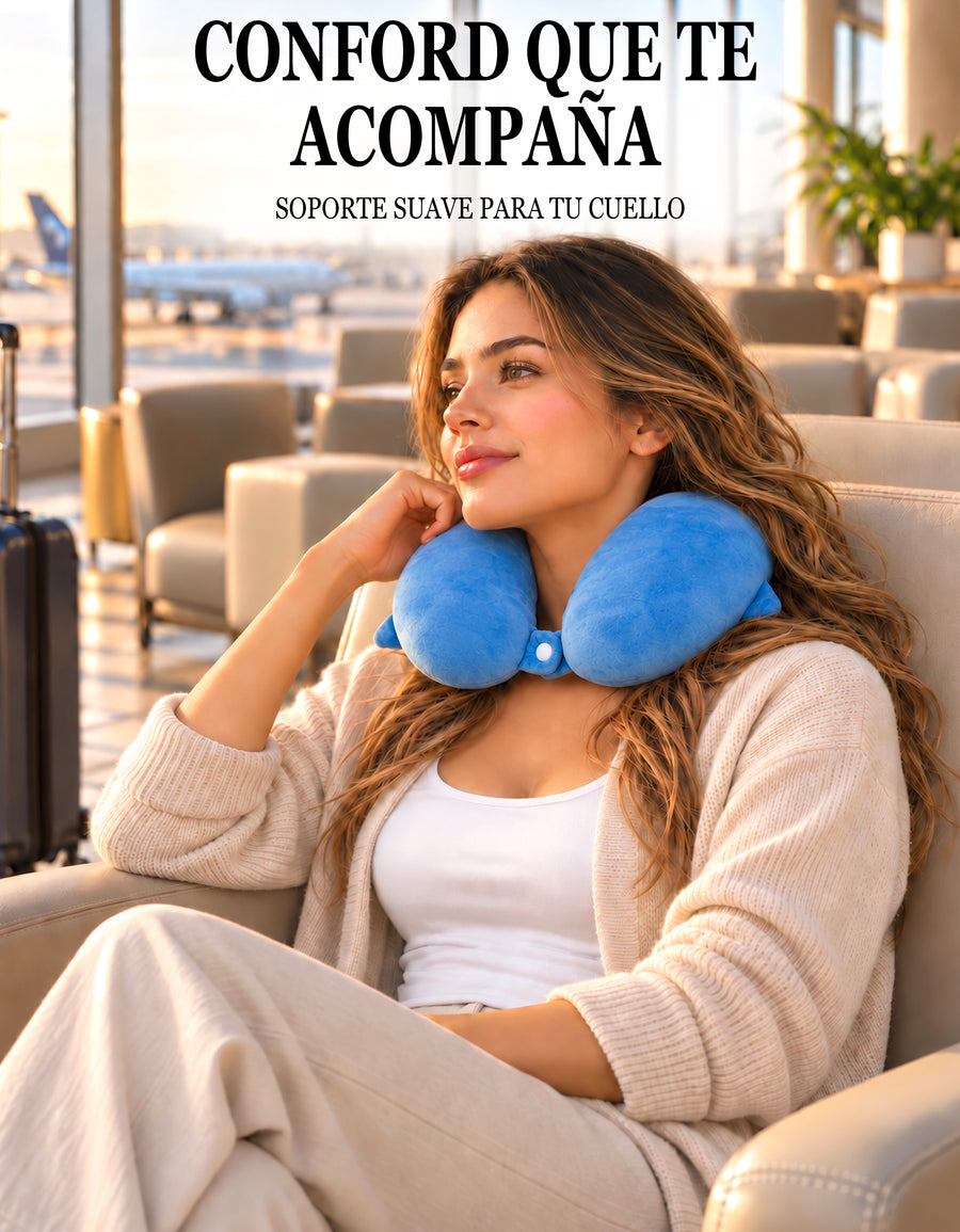 Almohada de Viaje para Cuello con Antifaz · Diseño de Animalito · Suave y Acolchada color Azul (tiburón)