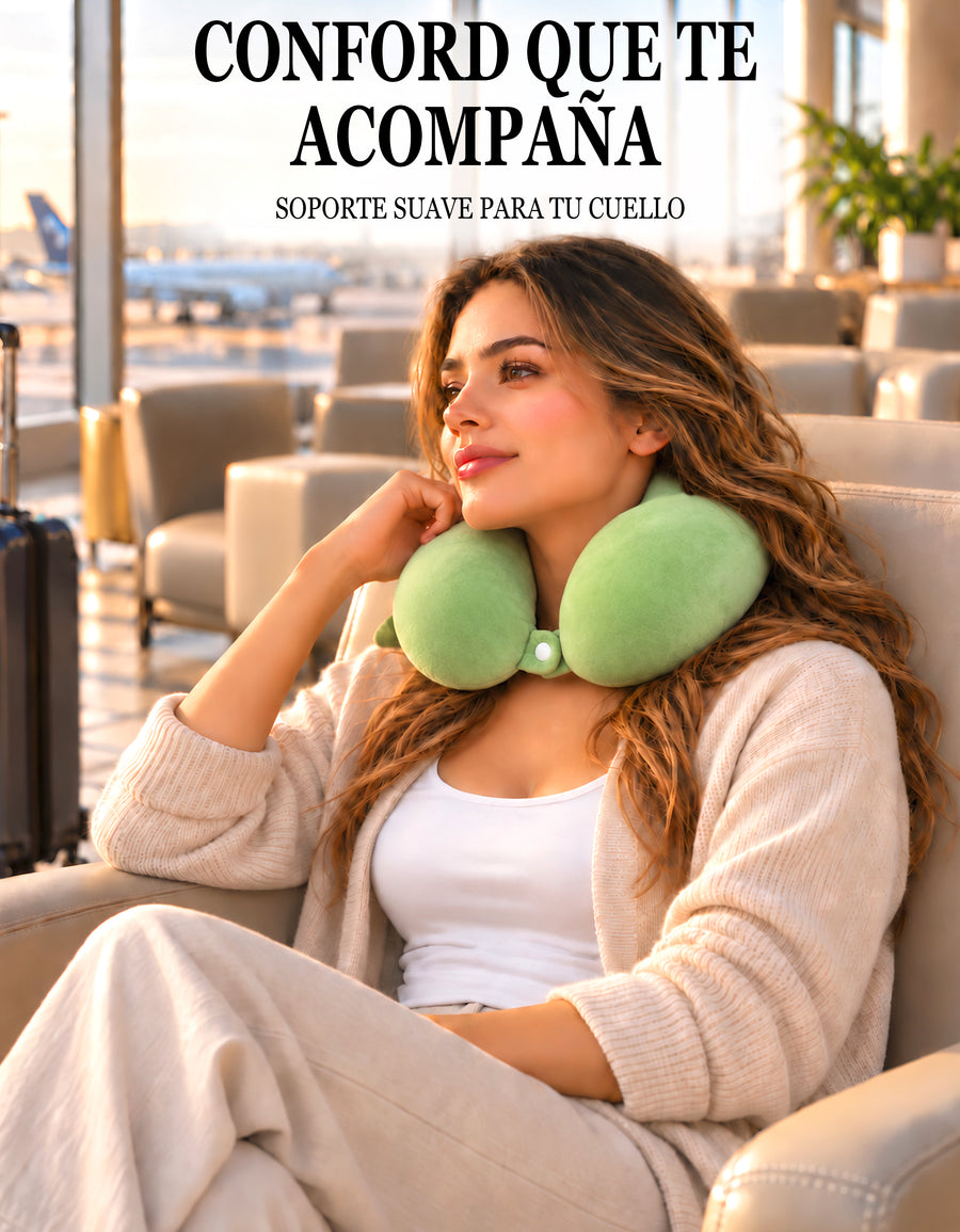 Almohada de Viaje para Cuello con Antifaz · Diseño de Animalito · Suave y Acolchada color Verde (dino)