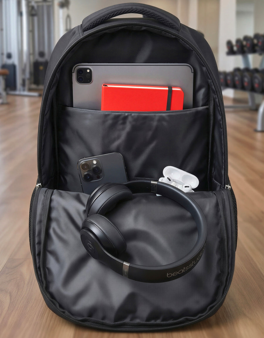 Mochila Deportiva y Escolar 50 × 35 × 16 cm con Bolsillos Laterales · Negra