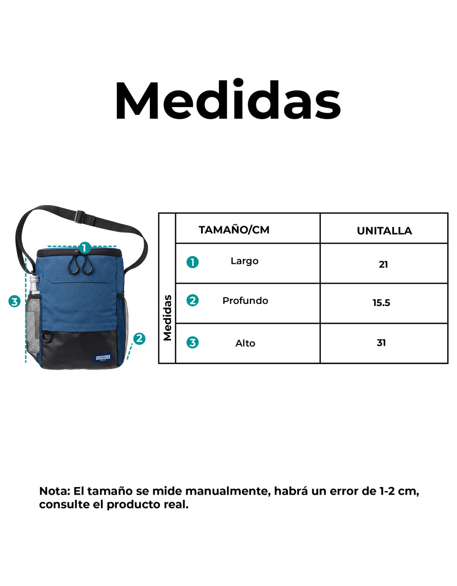 Lonchera Térmica con Correa · Bolsa Cooler con Portabotella · 31 × 21 × 15.5 cm color Azul Marino