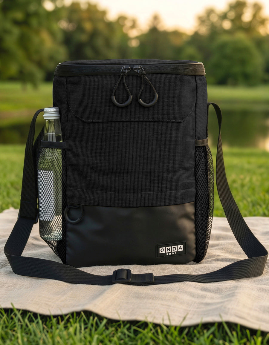 Lonchera Térmica con Correa · Bolsa Cooler con Portabotella · 31 × 21 × 15.5 cm color Negro
