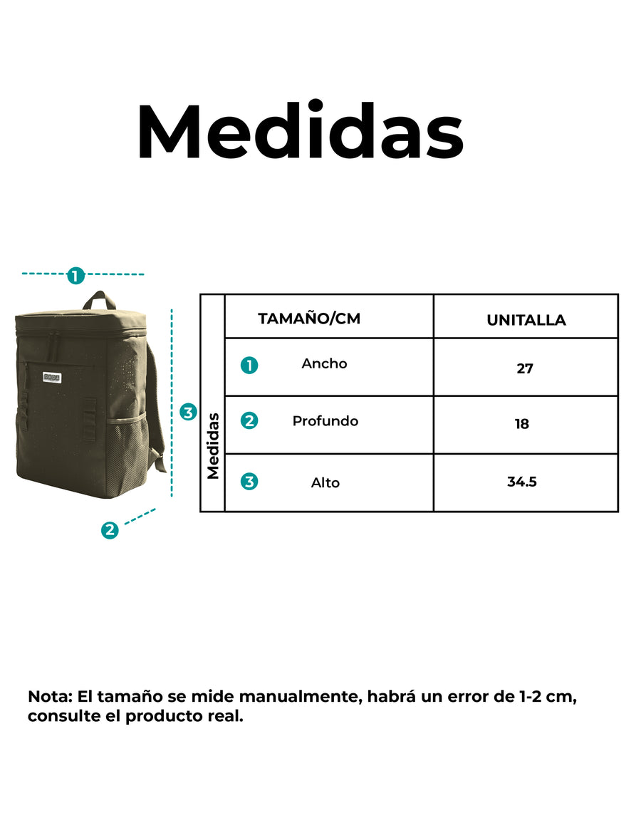 Mochila Térmica Cooler para Comida y Bebidas 27 × 18 × 34.5 cm color Verde Militar