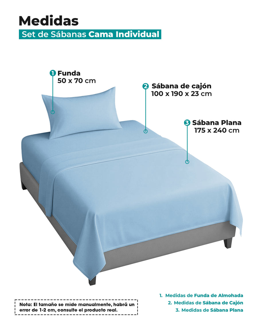 Juego de Sábanas Individual Microfibra 3 Piezas · Sábana de Cajón con Resorte color Azul Cielo