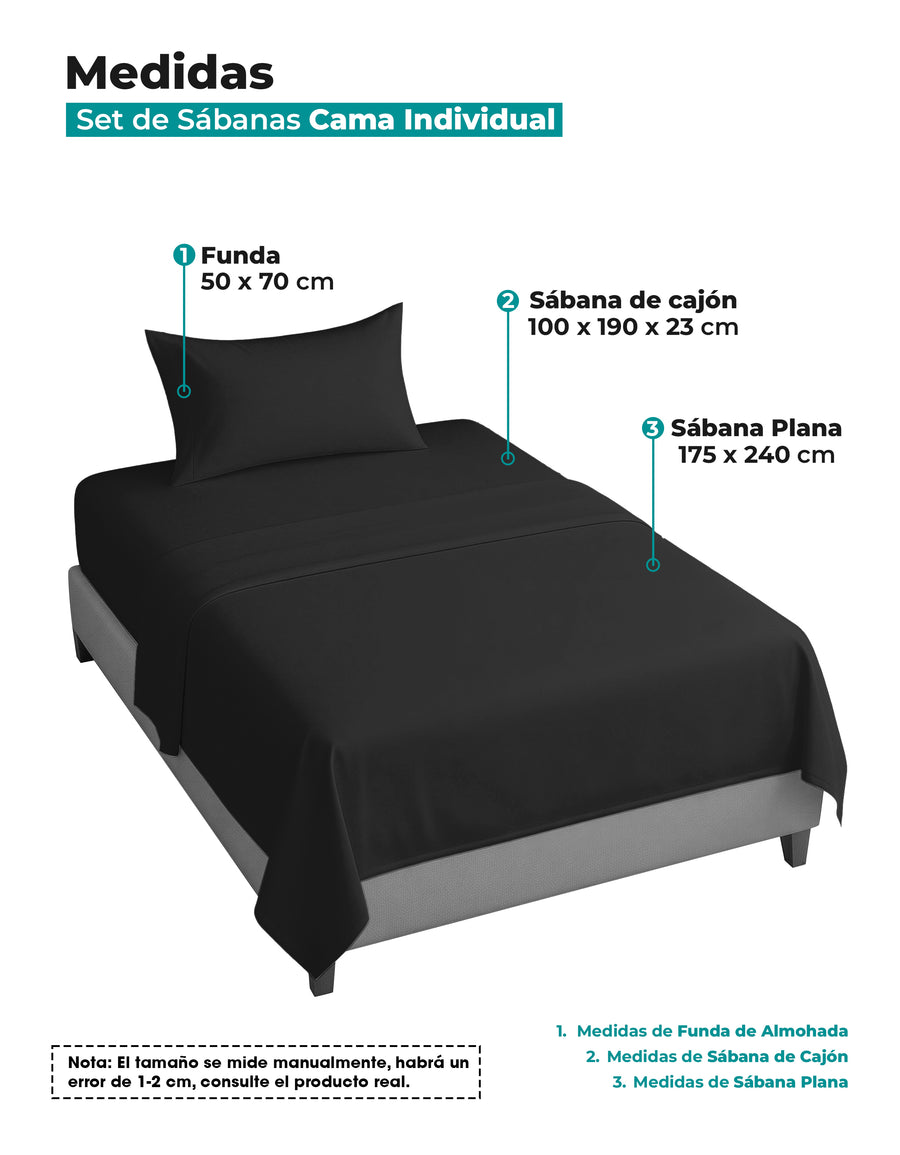 Juego de Sábanas Individual Microfibra 3 Piezas · Sábana de Cajón con Resorte color Negro